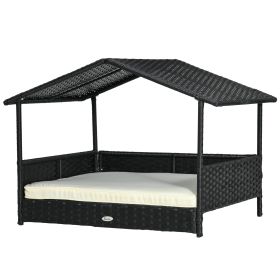 Wicker Dog House with Removable Cushion Lounge, Cream White