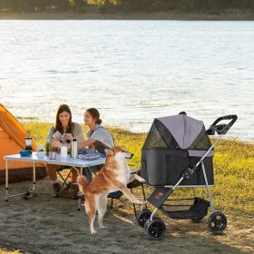 Pet Stroller Foldable 4 Wheels Dog Stroller Detachable Carrier Up To 35lbs (Option: Multicolor)